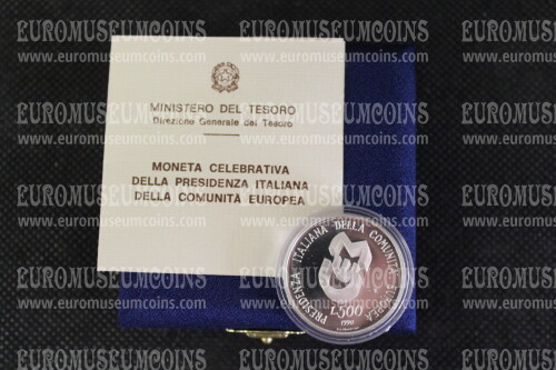 1990 Italia 500 Lire PROOF Presidenza Italiana CEE in argento con cofanetto  