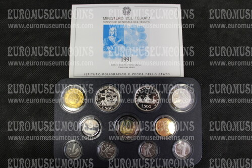 1991 Italia divisionale PROOF con il 500 Lire e Caravelle in argento in confezione ufficiale