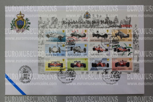 1998 San Marino 50 ANNI di FERRARI FDC foglietto 