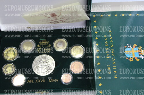 2005 Vaticano divisionale PROOF con medaglia in argento in COFANETTO ufficiale