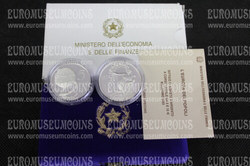 2003 Italia 5 + 10 Euro PROOF EUROPA DEI POPOLI dittico in argento con cofanetto  