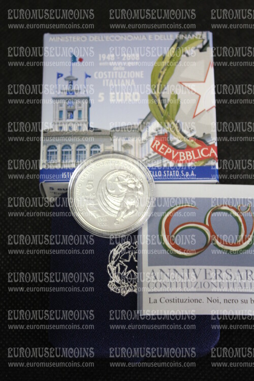 2008 Italia 5 Euro FDC 60° Costituzione in argento con cofanetto  