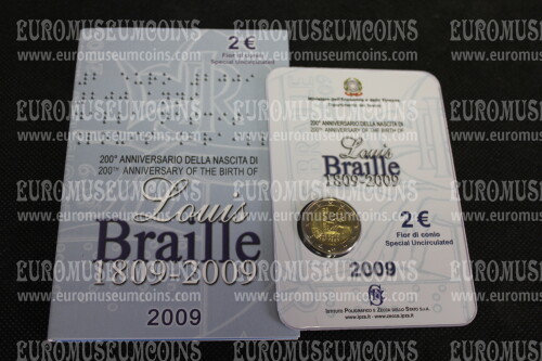 Italia 2009 Braille 2 euro commemorativo in folder originale ufficiale
