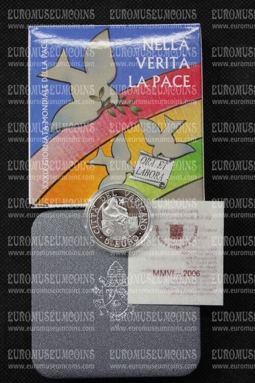 2006 Vaticano 5 Euro proof Giornata Mondiale della Pace in argento con cofanetto  