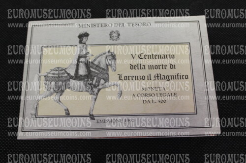 1992 Italia 500 Lire FDC Lorenzo il Magnifico in argento in folder