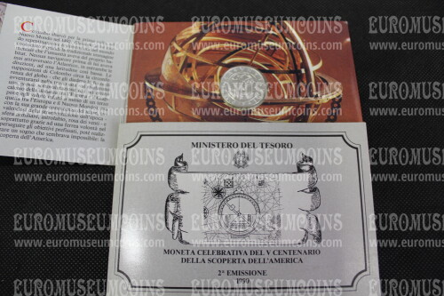 1990 Italia 500 Lire FDC Scoperta America argento in folder