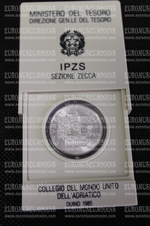 1985 Italia 500 Lire FDC Collegio Mondo Unito argento in astuccio