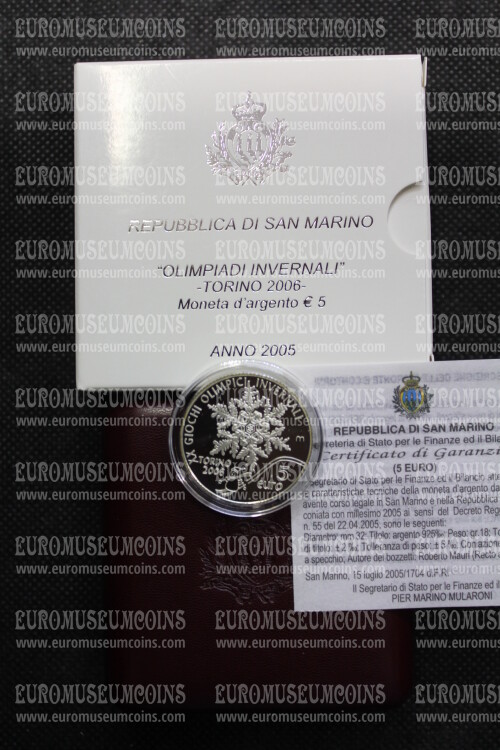 2005 San Marino 5 Euro PROOF Olimpiadi Invernali Torino 2006