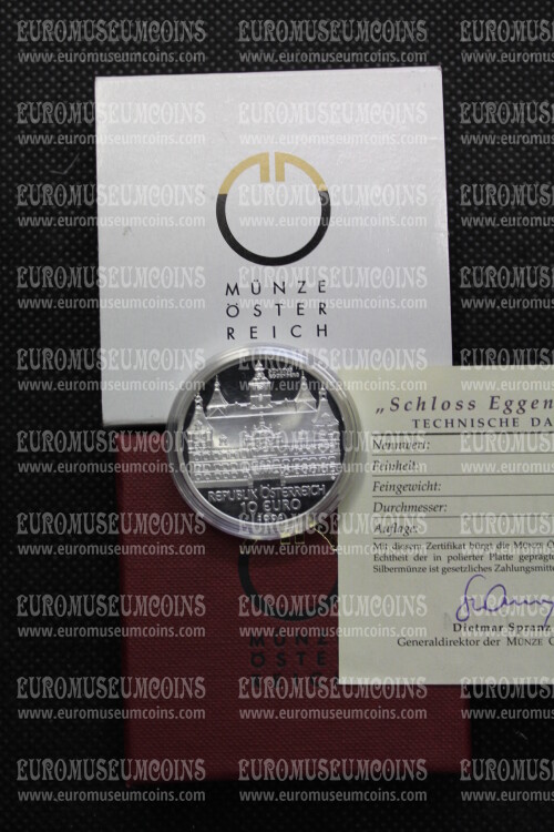 2002 Austria 10 Euro PROOF Castello di Eggenberg in argento con cofanetto  