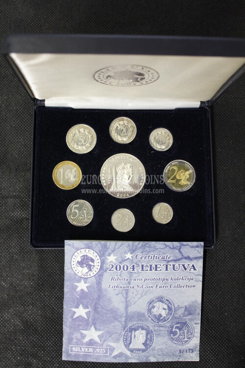 2004 Lituania serie prova euro coins in argento