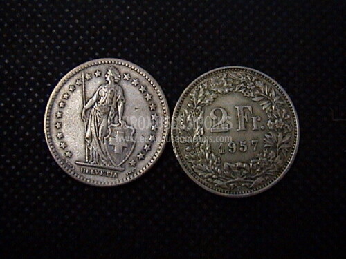 1957 Svizzera 2 Franchi  in argento