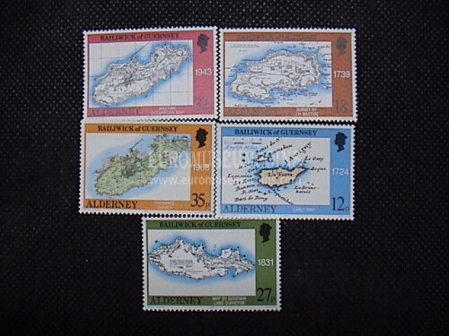 1989 Alderney serie francobolli Carte Geografiche dell'Isola