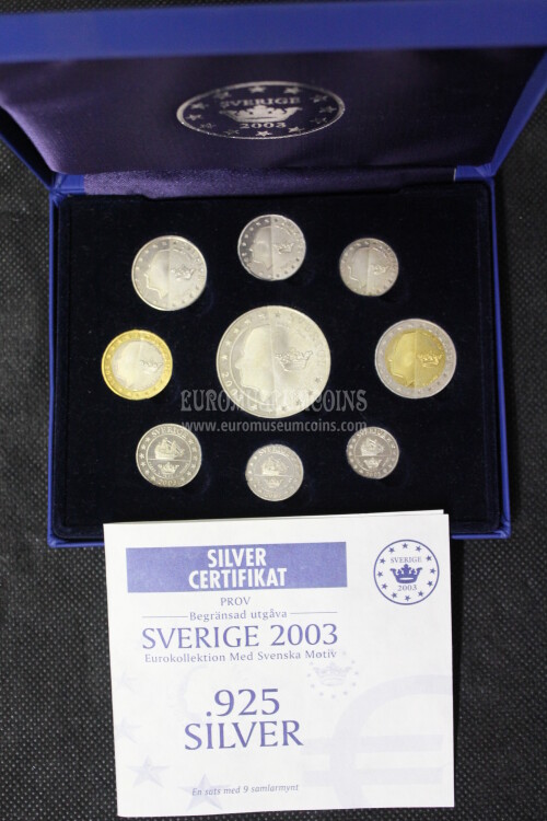 2003 Svezia serie prova euro coins in argento