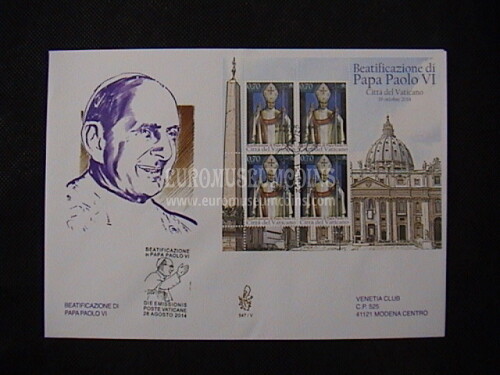 2014 Vaticano Beatificazione Paolo VI BF Busta primo giorno di emissione Venetia  