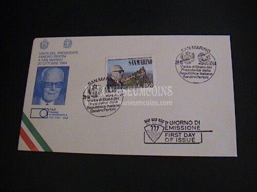 1984 San Marino Presidente Pertini Busta FAIP primo giorno di emissione 