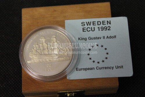 1992 Svezia 20 ECU Proof Re Gustavo in argento