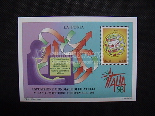 1998 Italia Foglietto BF21 Giornata delle Poste