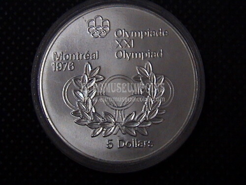 1974 Canada 5 Dollari Olimpiadi di Montreal 1976 in argento Anelli Olimpici