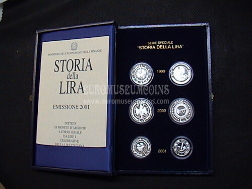 1999 - 2000 - 2001 Italia Storia della Lira in argento PROOF in confezione ufficiale