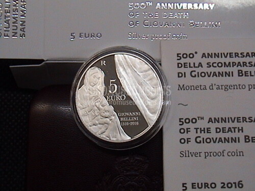 2016 San Marino 5 Euro PROOF Giovanni Bellini in argento con cofanetto  