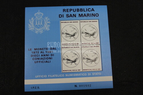 1981 San Marino Foglietto Erinnofilo le Monete dal 1972 al 1981