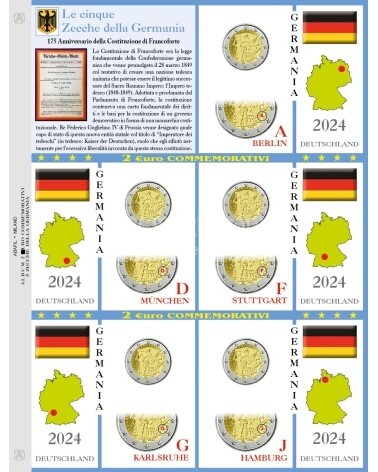 2024 Germania foglio per 2 euro comm. Costituzione Francoforte 5 zecche