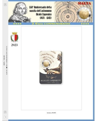 2023 Malta foglio per 2 euro comm. Copernico in coincard