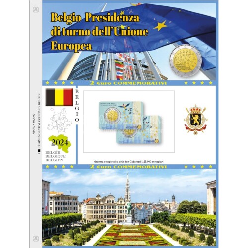 2024 Belgio foglio per 2 euro comm. Semestre presidenza europea per 1 coincard