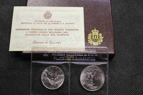 1984 San Marino dittico monete in Lire XXIII Olimpiadi in argento