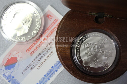 2002 Spagna 10 Euro in argento Proof Presidenza Unione Europea