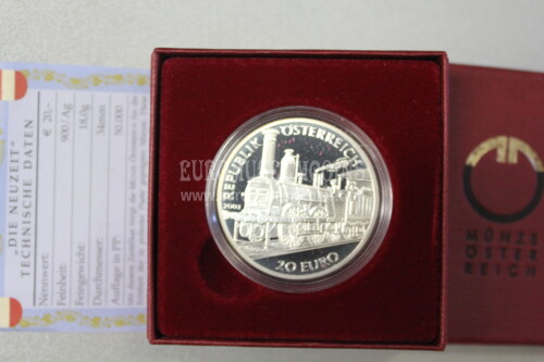 2003 Austria 20 Euro in argento PROOF Periodo Biedmeier