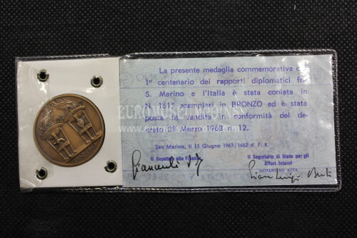 1963 San Marino Rapporti Diplomatici medaglia in bronzo
