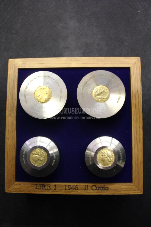 Doppia coppia conio e punzone della prima Lira Repubblica Italia 1946 in oro e platino