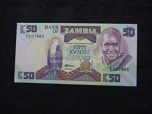 50 Kwacha Banconota emessa dallo Zambia 1986 - 88