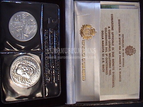 1985 San Marino dittico monete in Lire Bach FDC in argento