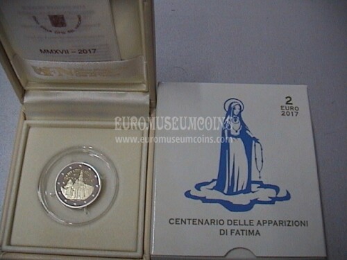 Vaticano 2017 centenario apparizioni di Fatima 2 euro commemorativo PROOF in cofanetto ufficiale