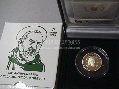 Vaticano 2018 Padre Pio 2 euro commemorativo PROOF in cofanetto ufficiale