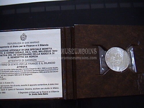 1980 San Marino 1000 Lire San Benedetto FDC in argento