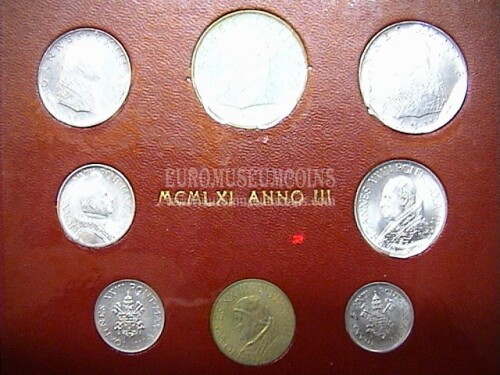 1961 Vaticano divisionale con Lire 500 in argento FDC Anno  III - 3°