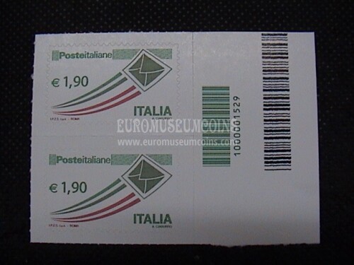 2013 Italia posta ordinaria coppia 1,90 euro codice a barre busta