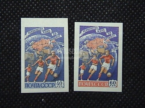 1958 U.R.S.S.francobolli Campionato Mondiale di Calcio in Svezia URSS 2 valori non dentellati