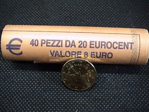 2018 San Marino 20 Centesimi di Euro nuovo conio mint roll
