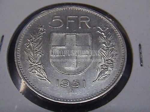 1951 Svizzera 5 Franchi in argento