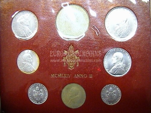 1964 Vaticano divisionale con Lire 500 in argento FDC Anno II - 2°