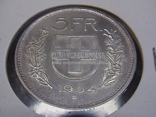 1954 Svizzera 5 Franchi in argento