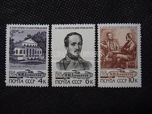 1964 U.R.S.S.francobolli L. J. Lermontov 3 valori