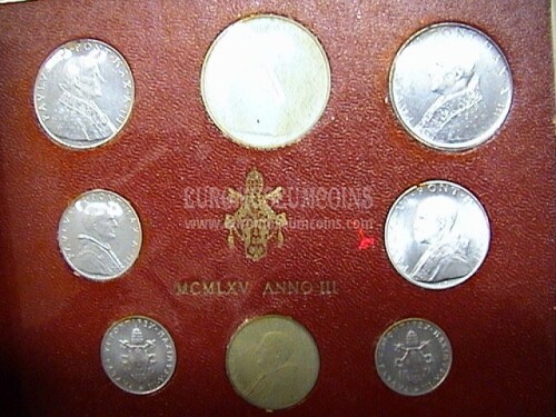1965 Vaticano divisionale con Lire 500 in argento FDC Anno III - 3°