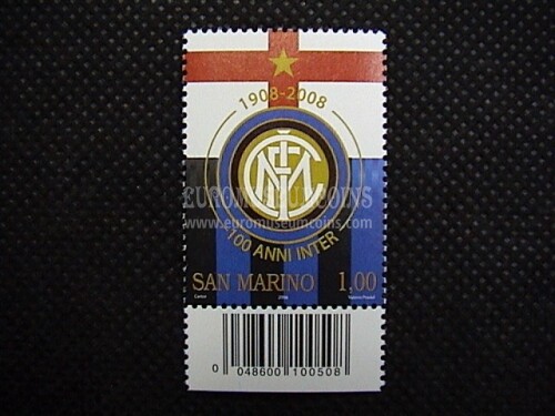2008 San Marino : centenario Inter ( francobollo con codice a barre )