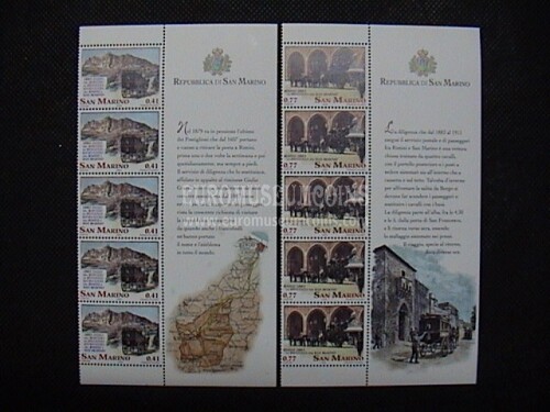 2003 servizio postale diligenze 5 serie + bandella San Marino 