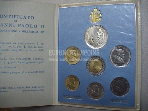 1987 Vaticano divisionale con Lire 1000 in argento FDC Anno IX